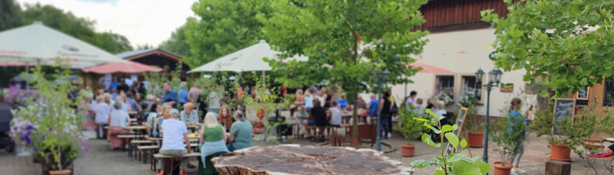 Geselliges Beisammensein unter Bäumen auf dem Lindenplatz